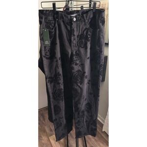 Wild Fable High Rise Straight Leg Jeans Gray Black Flocked Velvet Rose Floral 12